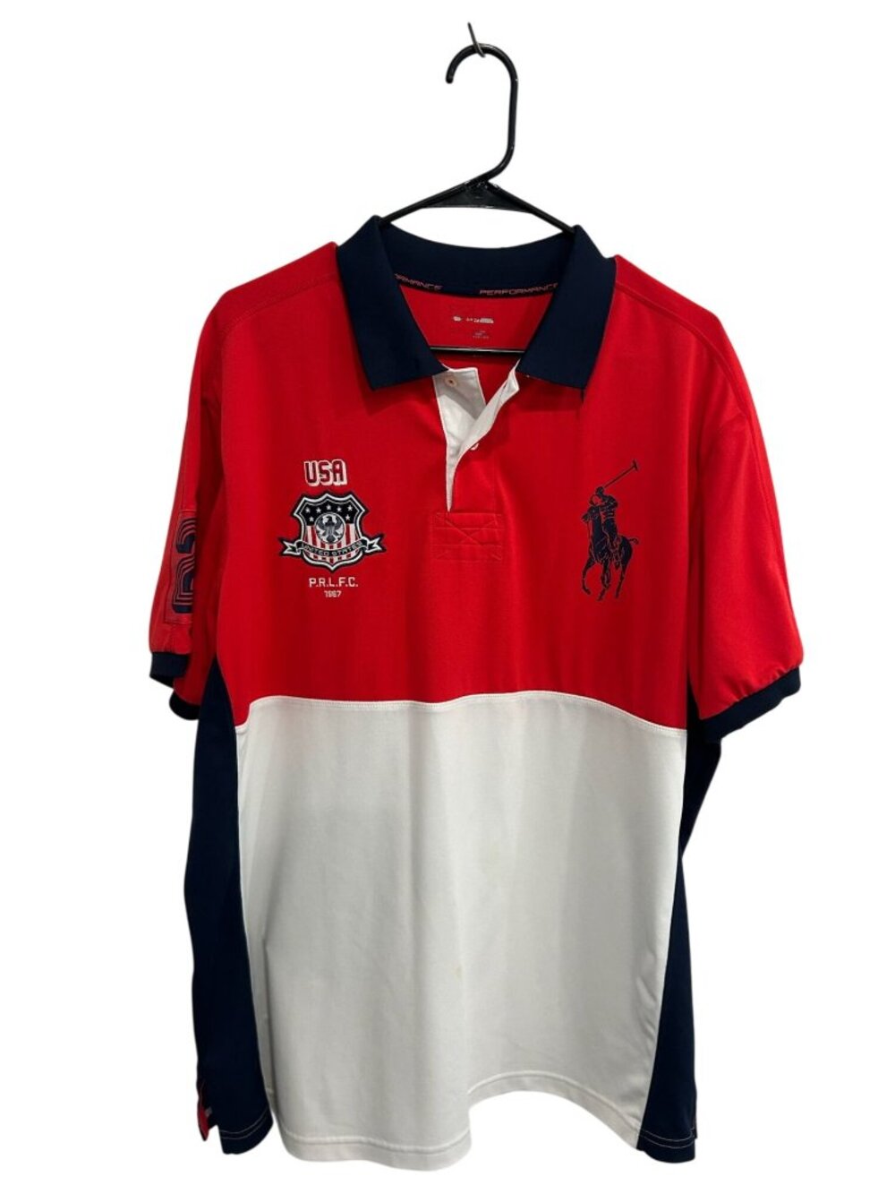 Ralph Lauren Polo Medium Mens Red White USA Performance Shirt Collegiate Retro